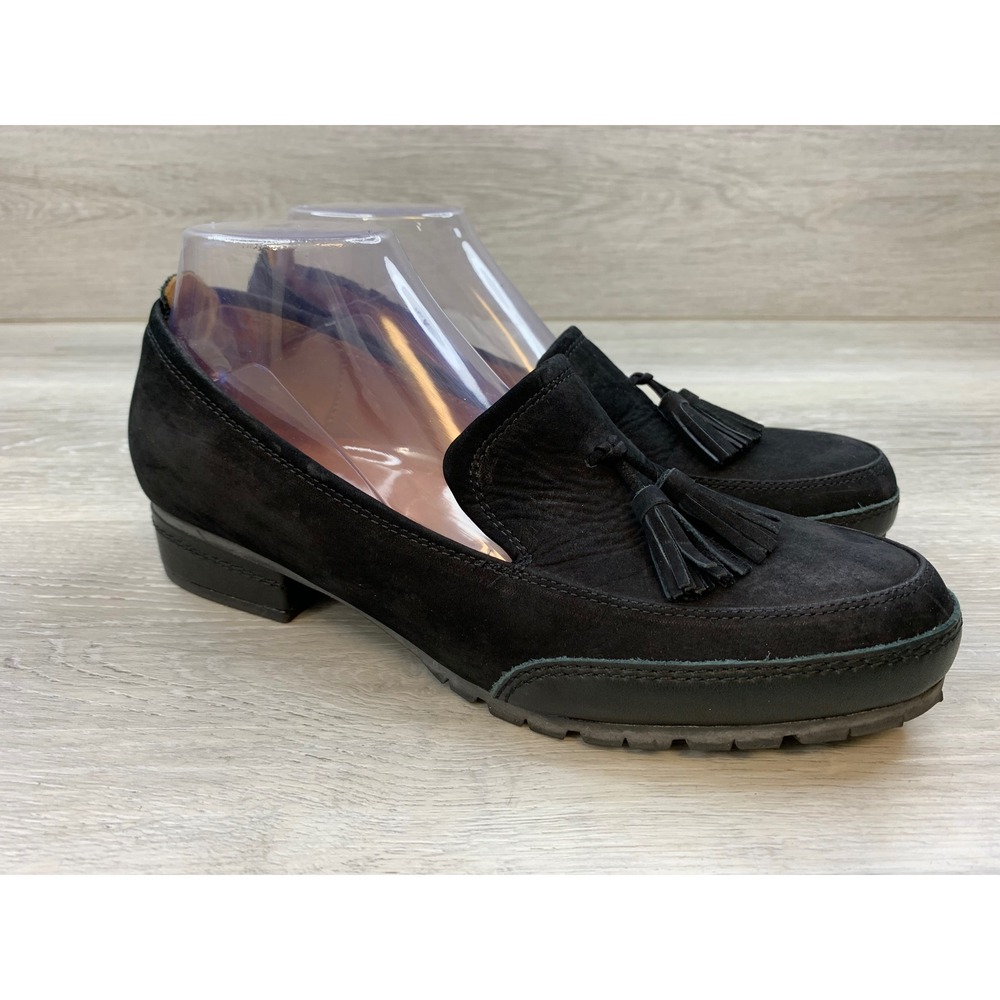 L'Amour Des Pieds Black Suede Tassel Loafers Lug Sole Women's 9.5 Comfort Shoes